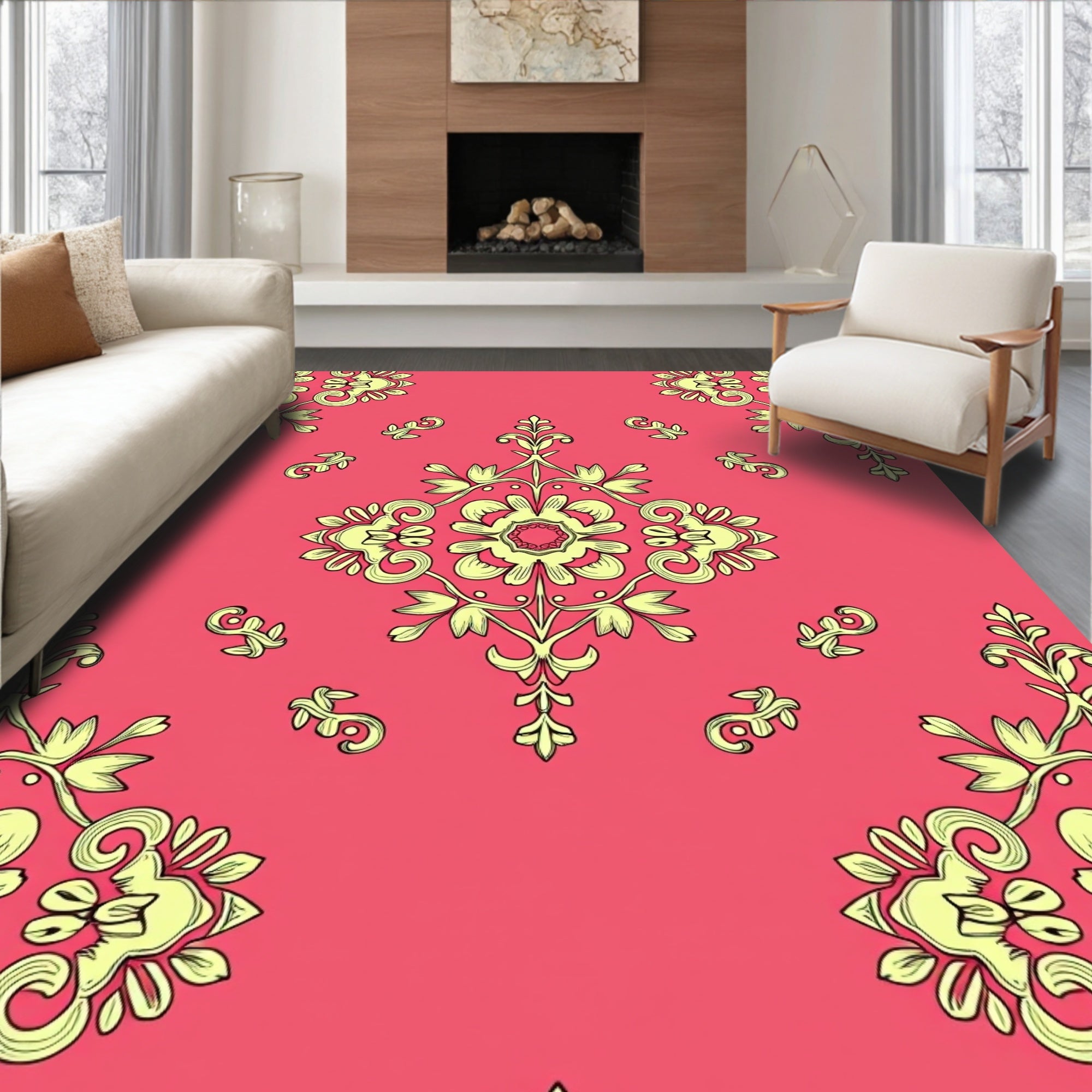 Luxe Floral Scroll Pattern Rug