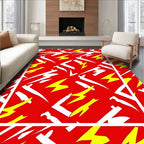 Bold Red Yellow White Lightning Pattern Rug