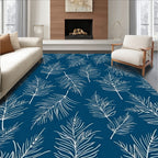 Tropical Feather Pattern Blue Rug