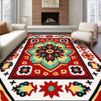 Vibrant Floral Medallion Geometric Rug