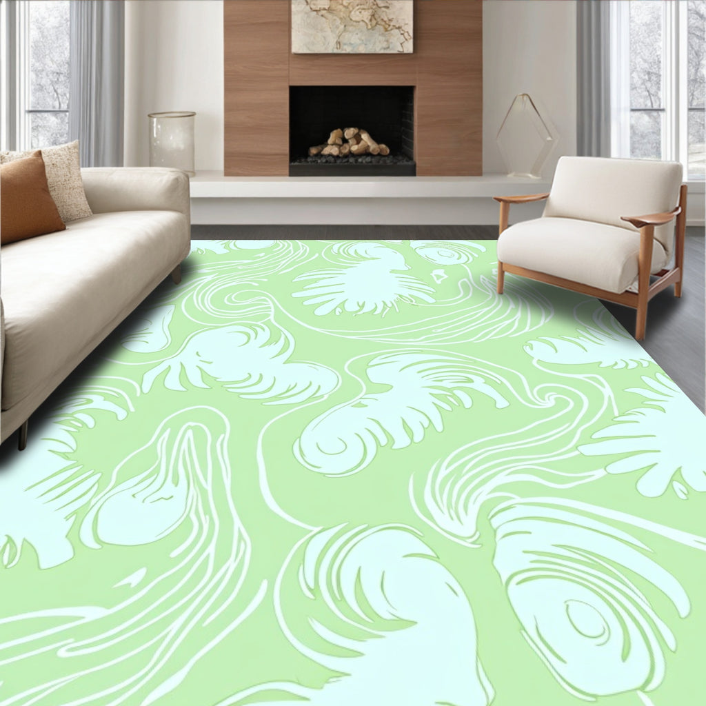 Aqua Lime Organic Swirl Art Rug