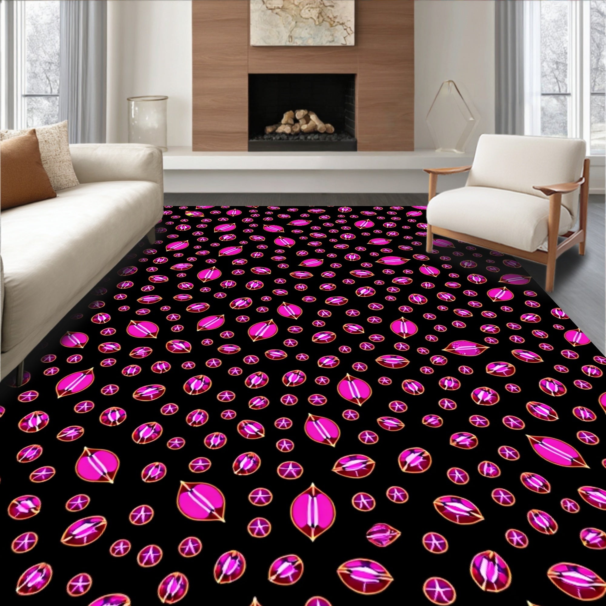 Pink Gemstone Pattern Print Rug