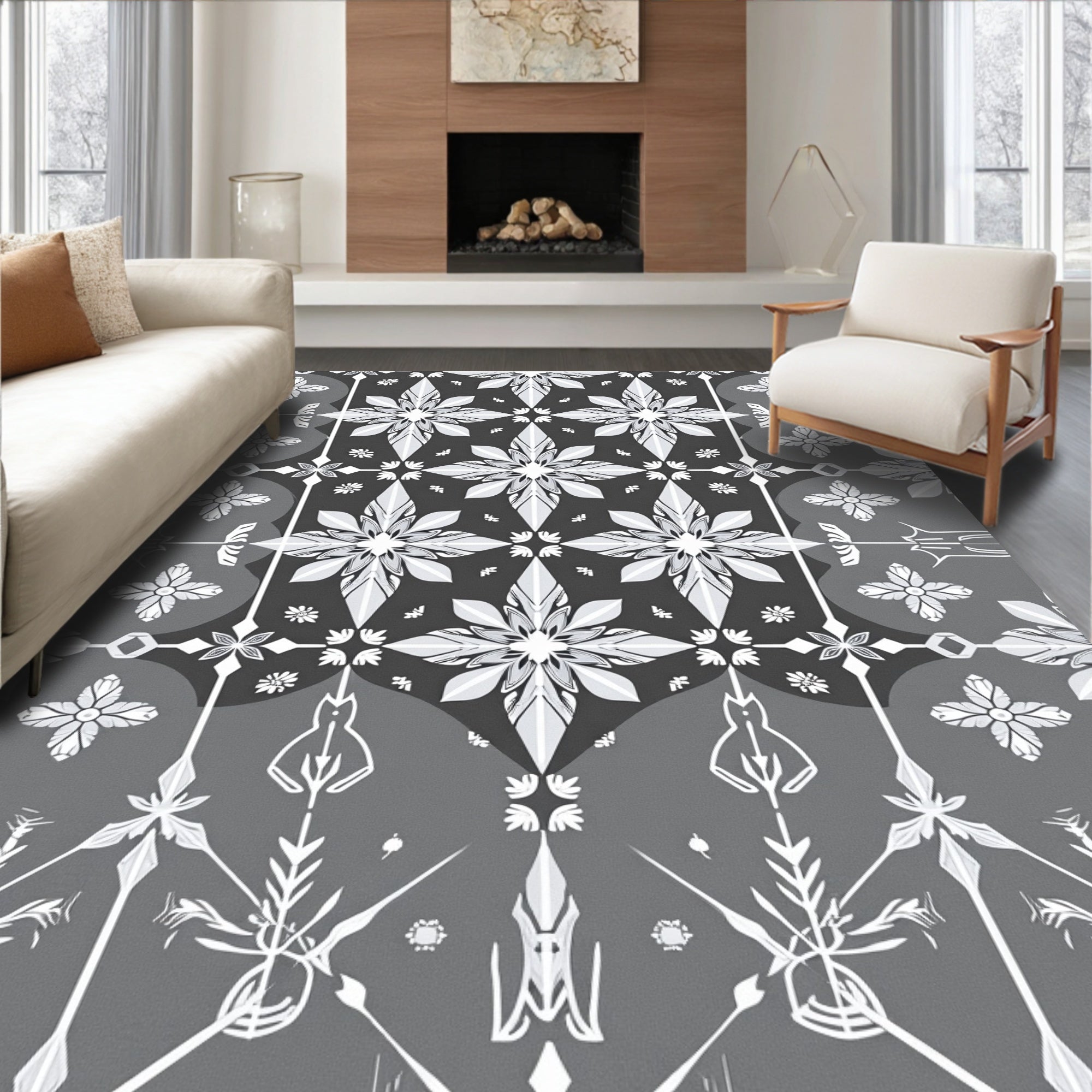 Ornate Floral Geometric Pattern Rug