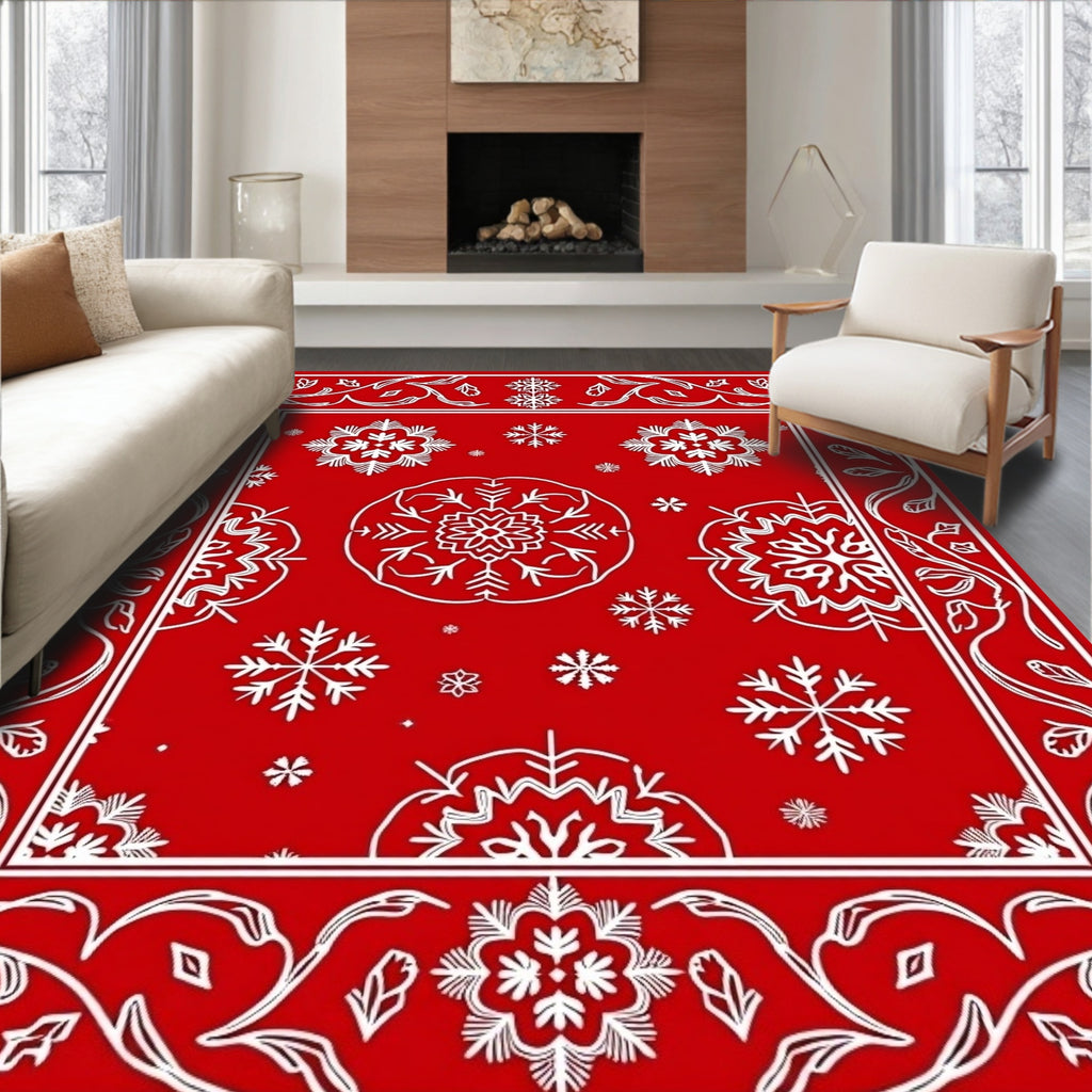 Red Snowflakes Filigree Design Rug