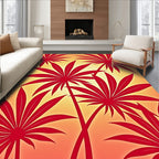 Bold Red Tropical Leaf Pattern Rug