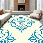 Classic Blue Floral Damask Pattern Rug