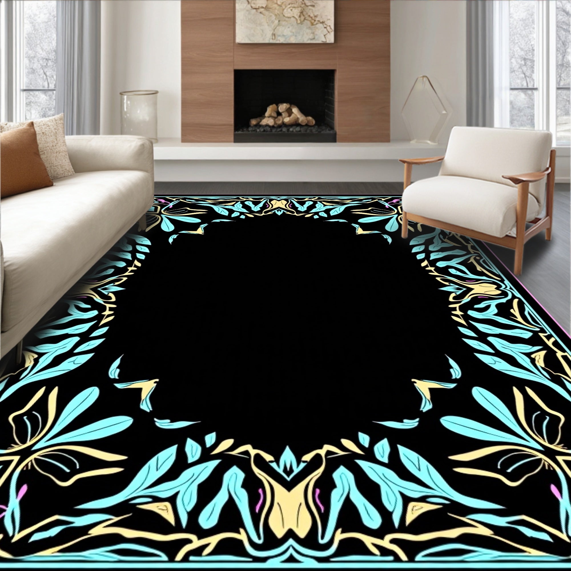 Art Nouveau Floral Pattern Frame Design Rug