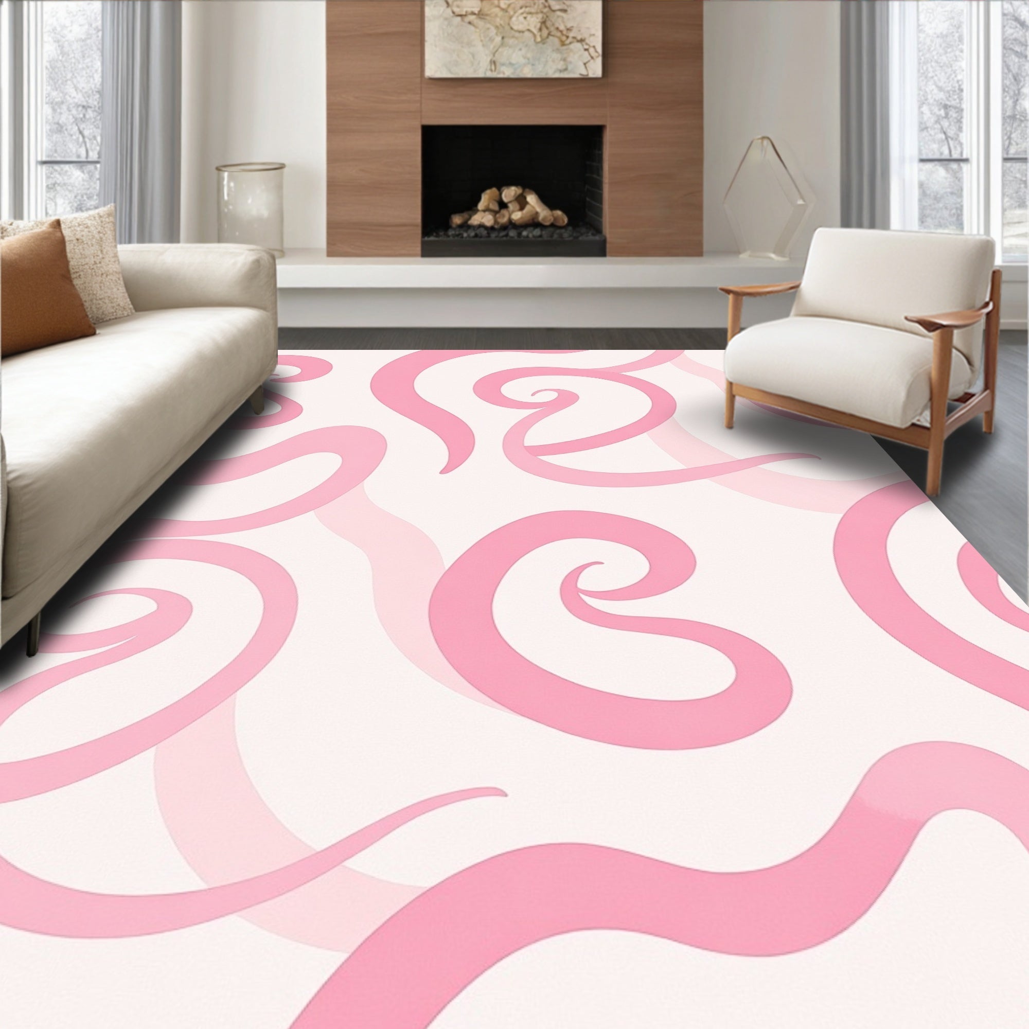 Pink Swirl Abstract Pattern Rug