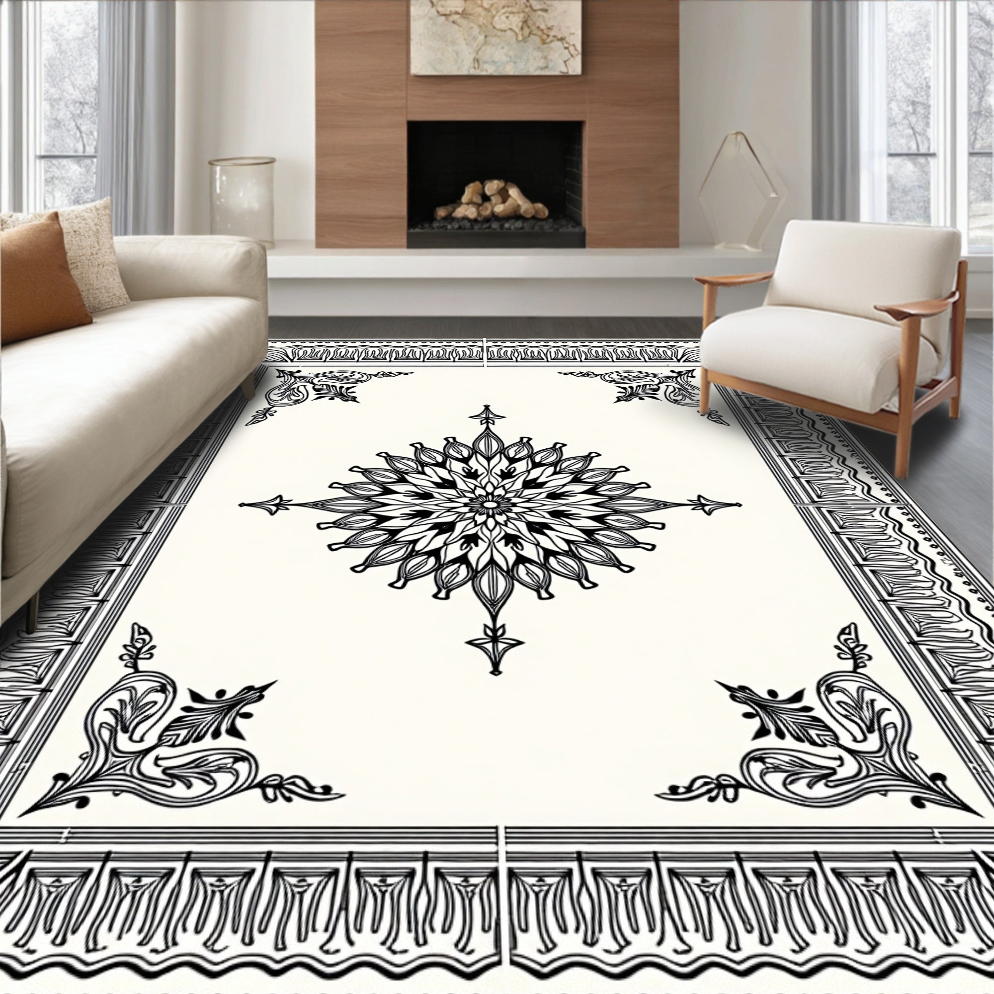 Elegant Floral Mandala Border Rug