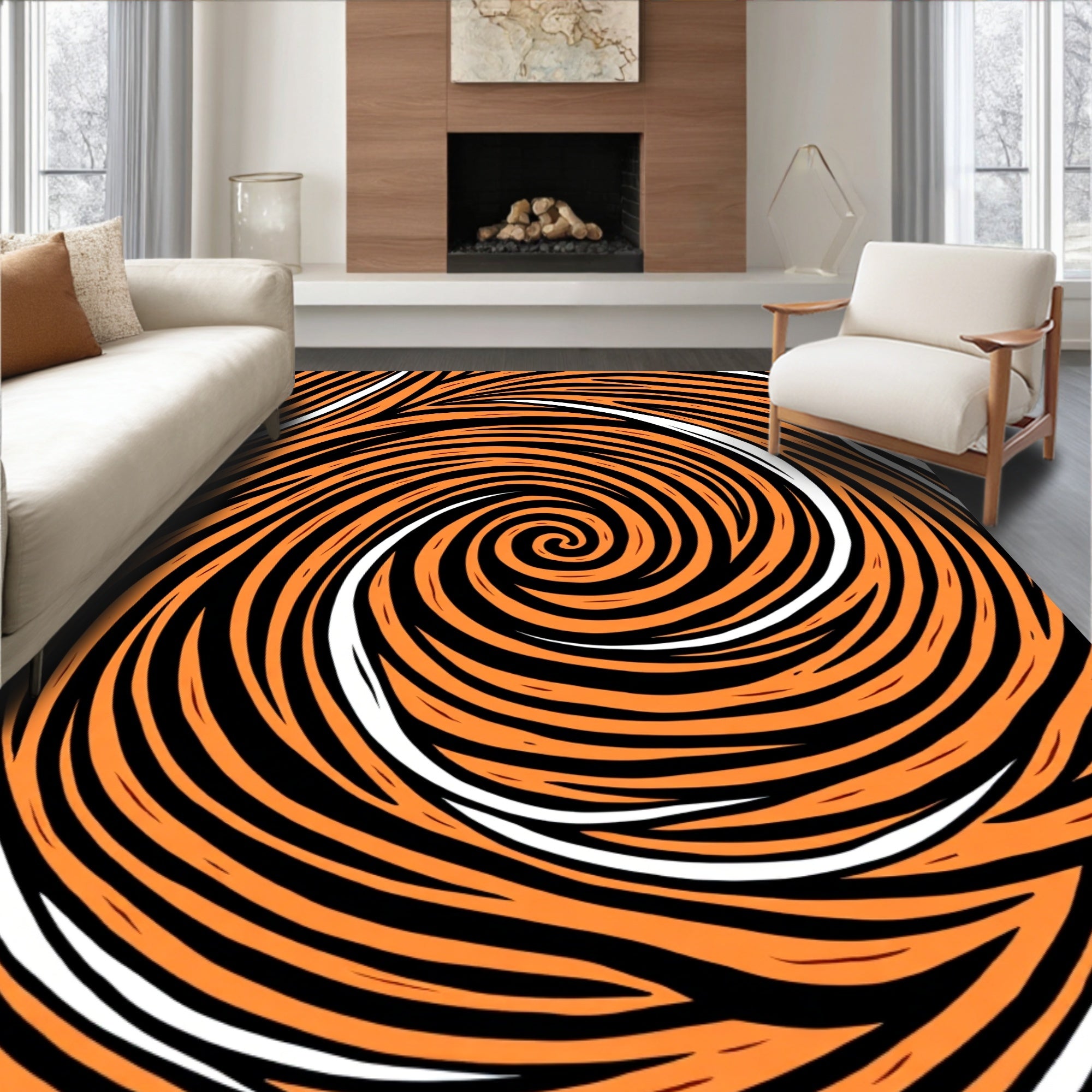 Bold Orange Swirl Abstract Design Rug