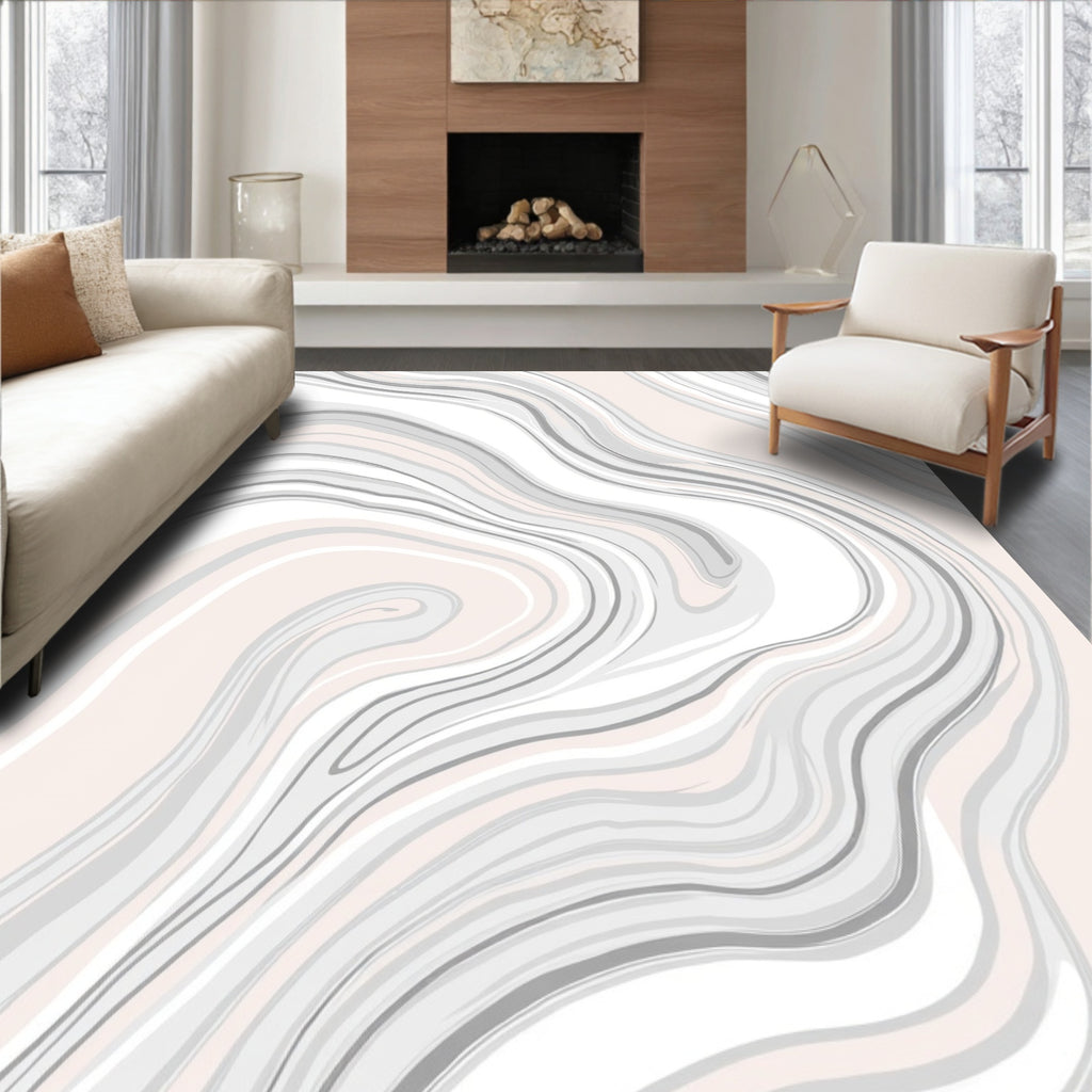 Soft Pink Gray Marble Swirls Rug