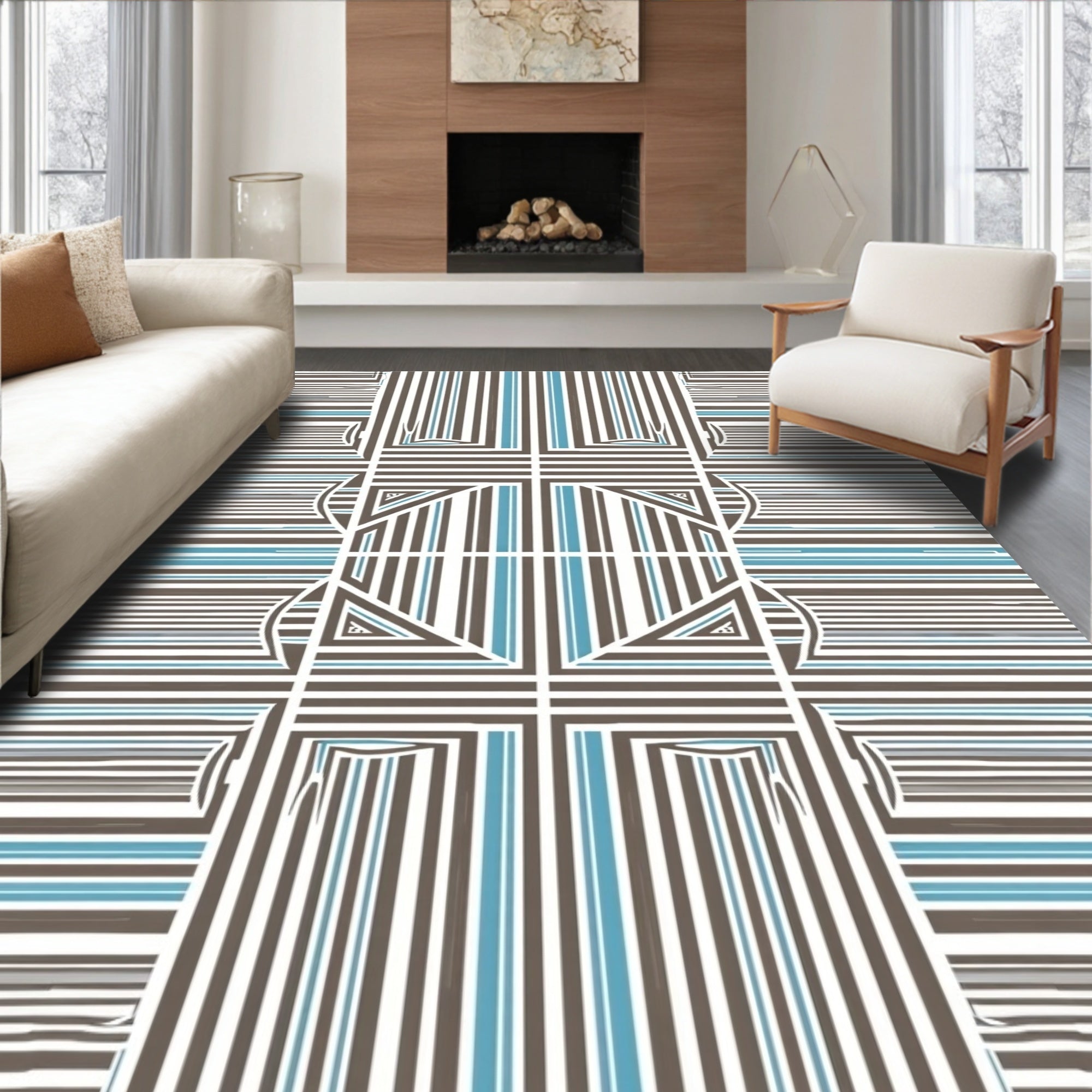 Modern Geometric Stripe Patterned Abstract Rug