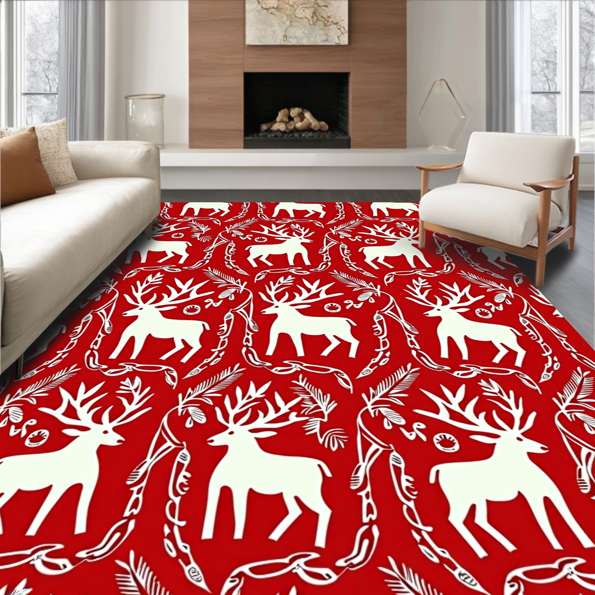 Vintage Forest Reindeer Pattern Design Rug
