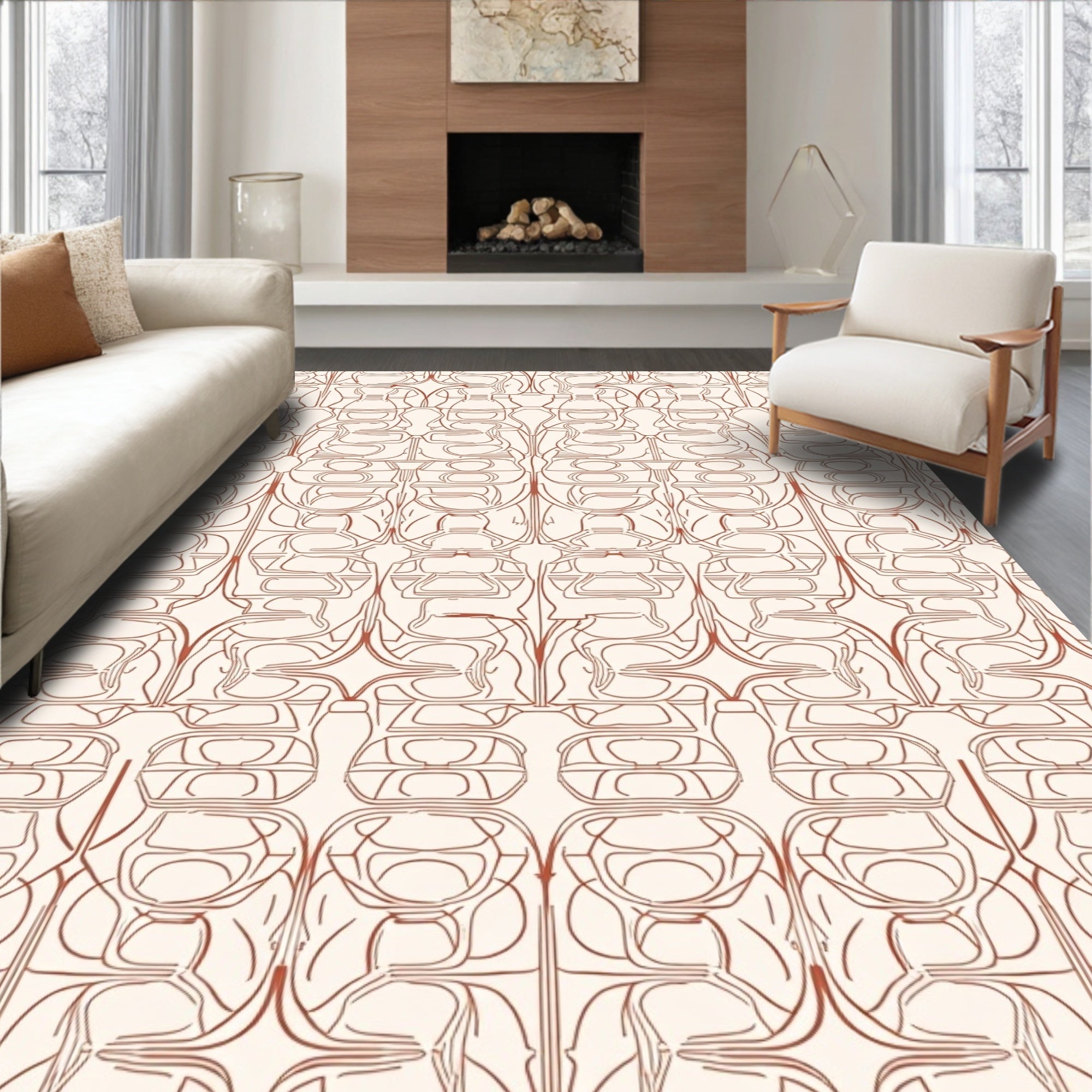 Retro Abstract Stylized Organic Lines Rug