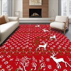 Red White Deer Floral Pattern Rug