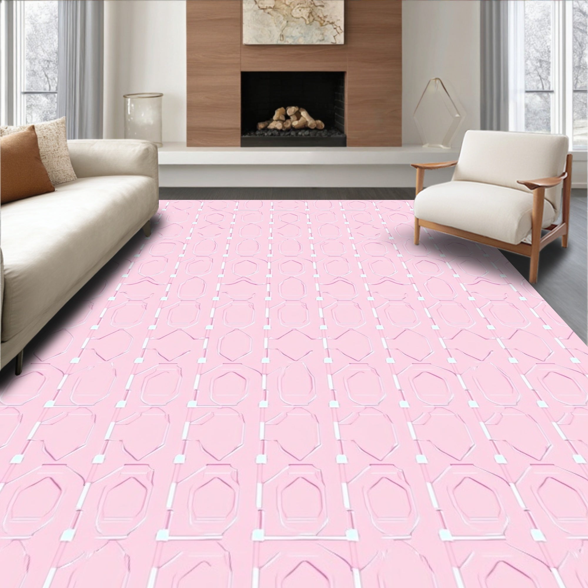 Pink Geometric Structure Pattern Rug
