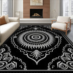 Black White Sunburst Mandala Pattern Rug