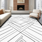 Monochromatic Diagonal Geometric Line Art Rug