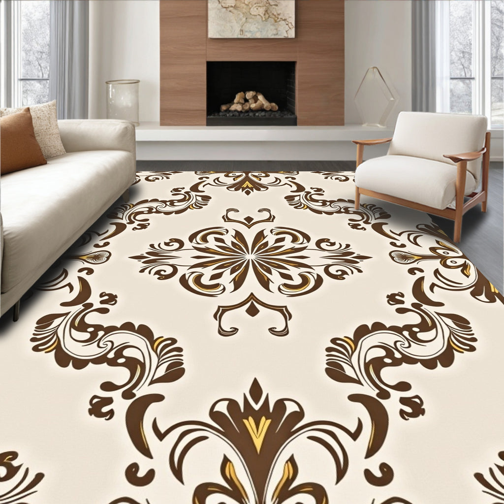 Traditional Brown Floral Medallion Pattern Rug