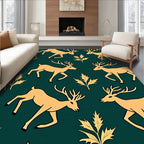 Golden Deer and Leaf Pattern Design Rug