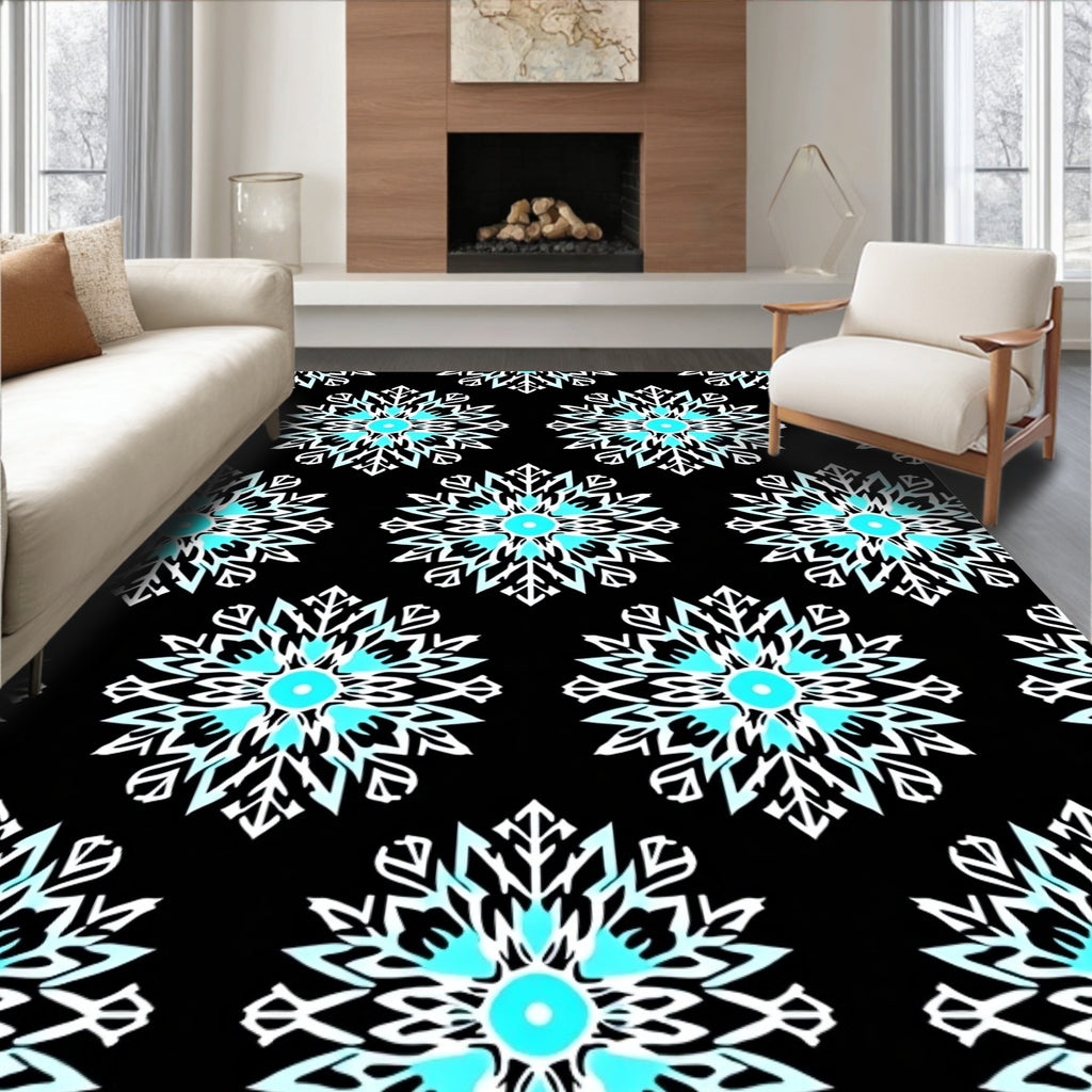 Winter Snowflake Medallion Black Rug