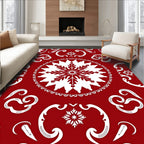 Intricate Snowflake Patterned Red Rug