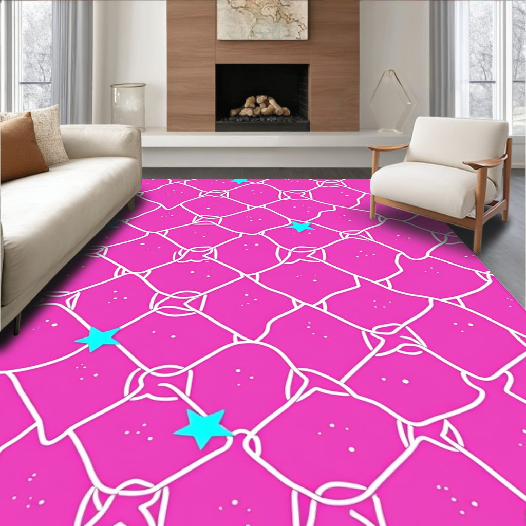 Pink Mesh With Aqua Stars Design Rug