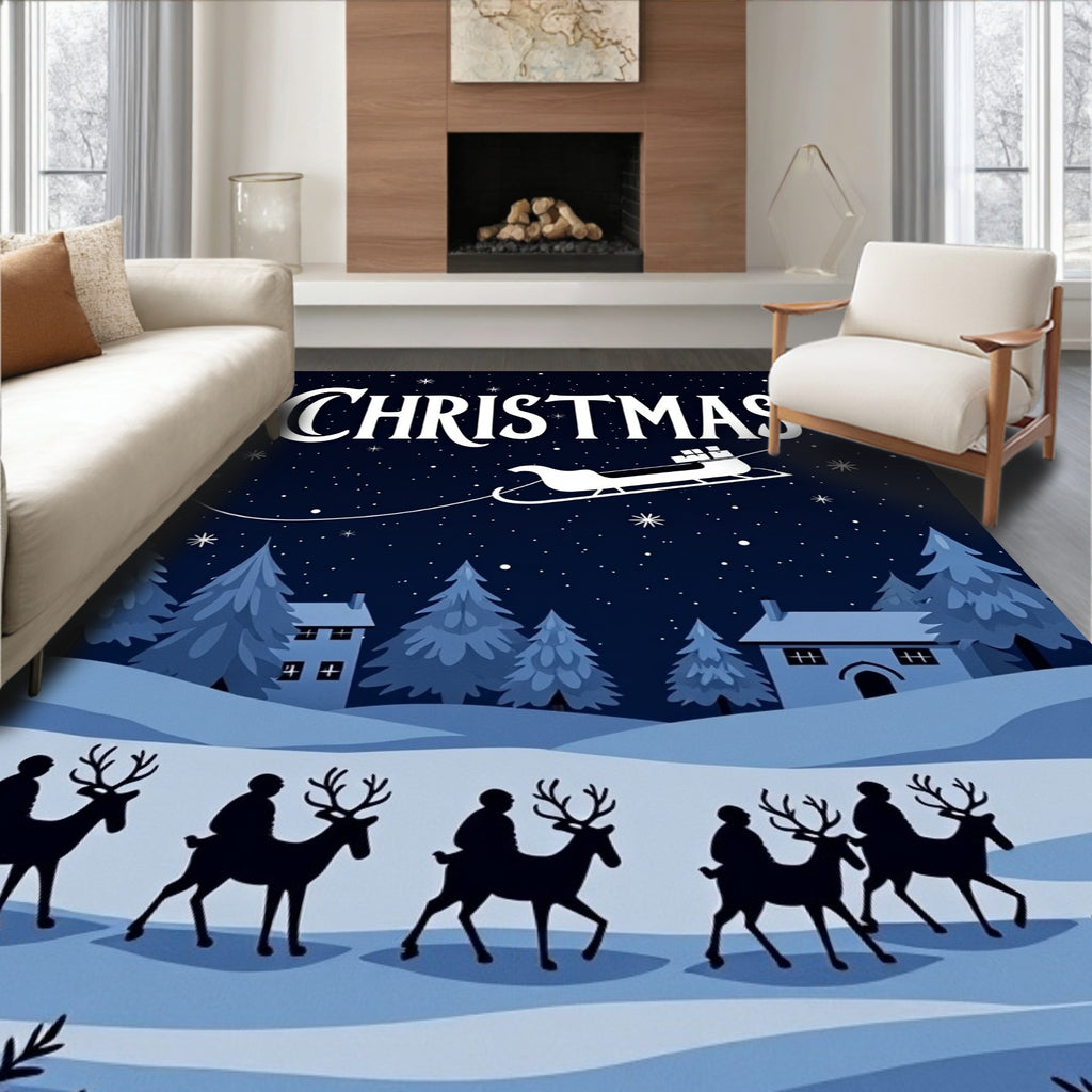 Night Sleigh Ride Festive Pattern Rug