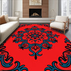 Red Teal Floral Mandala Pattern Rug