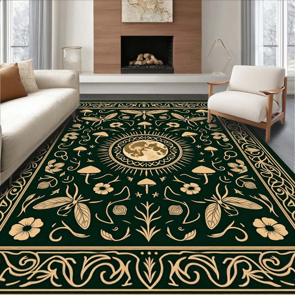 Mystical Moon Insect Floral Pattern Rug