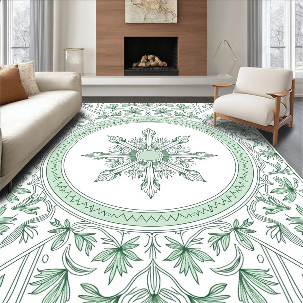 Green Floral Medallion Intricate Pattern Rug