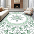 Green Floral Medallion Intricate Pattern Rug