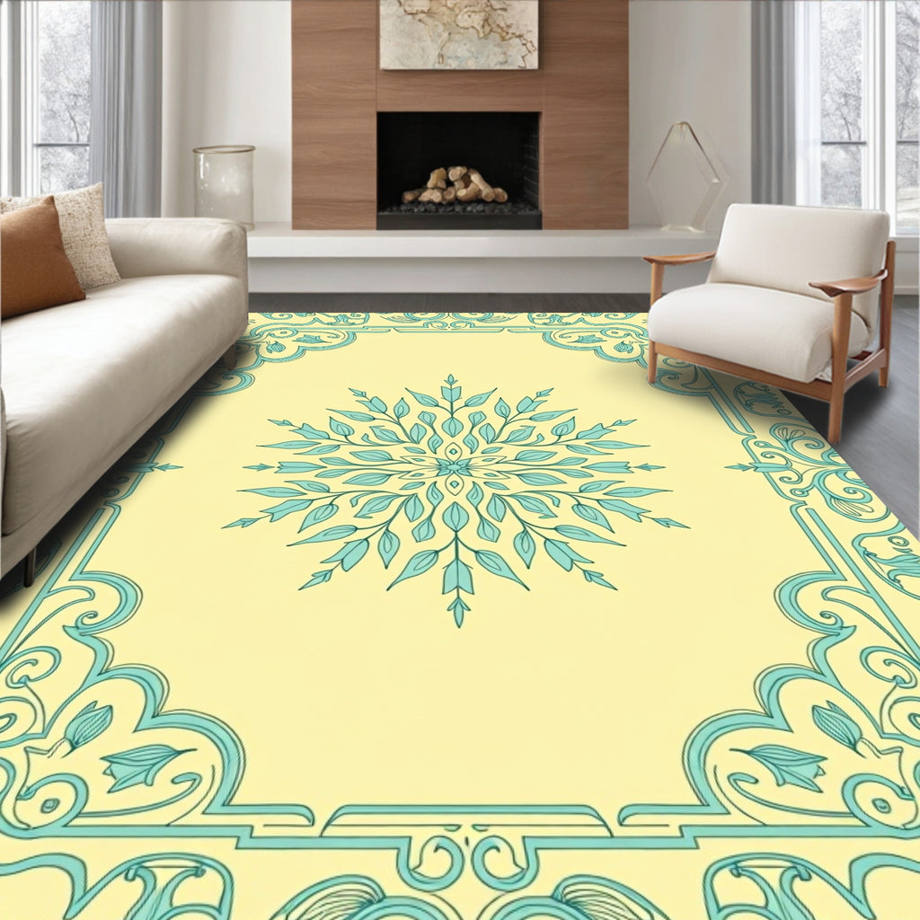 Mint Floral Scrollwork Pattern Rug