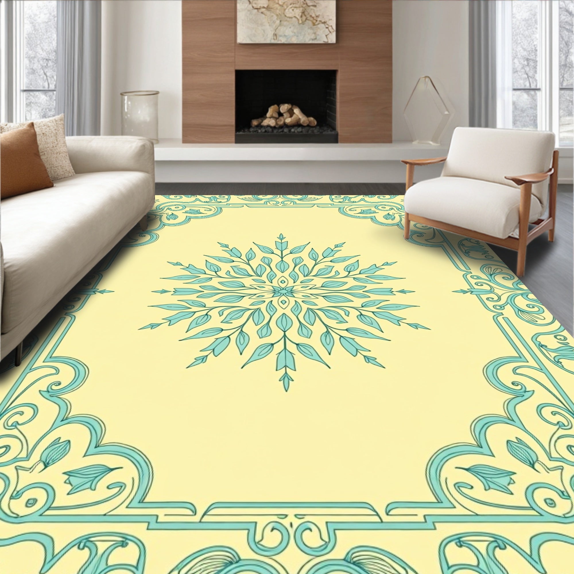 Mint Floral Scrollwork Pattern Rug