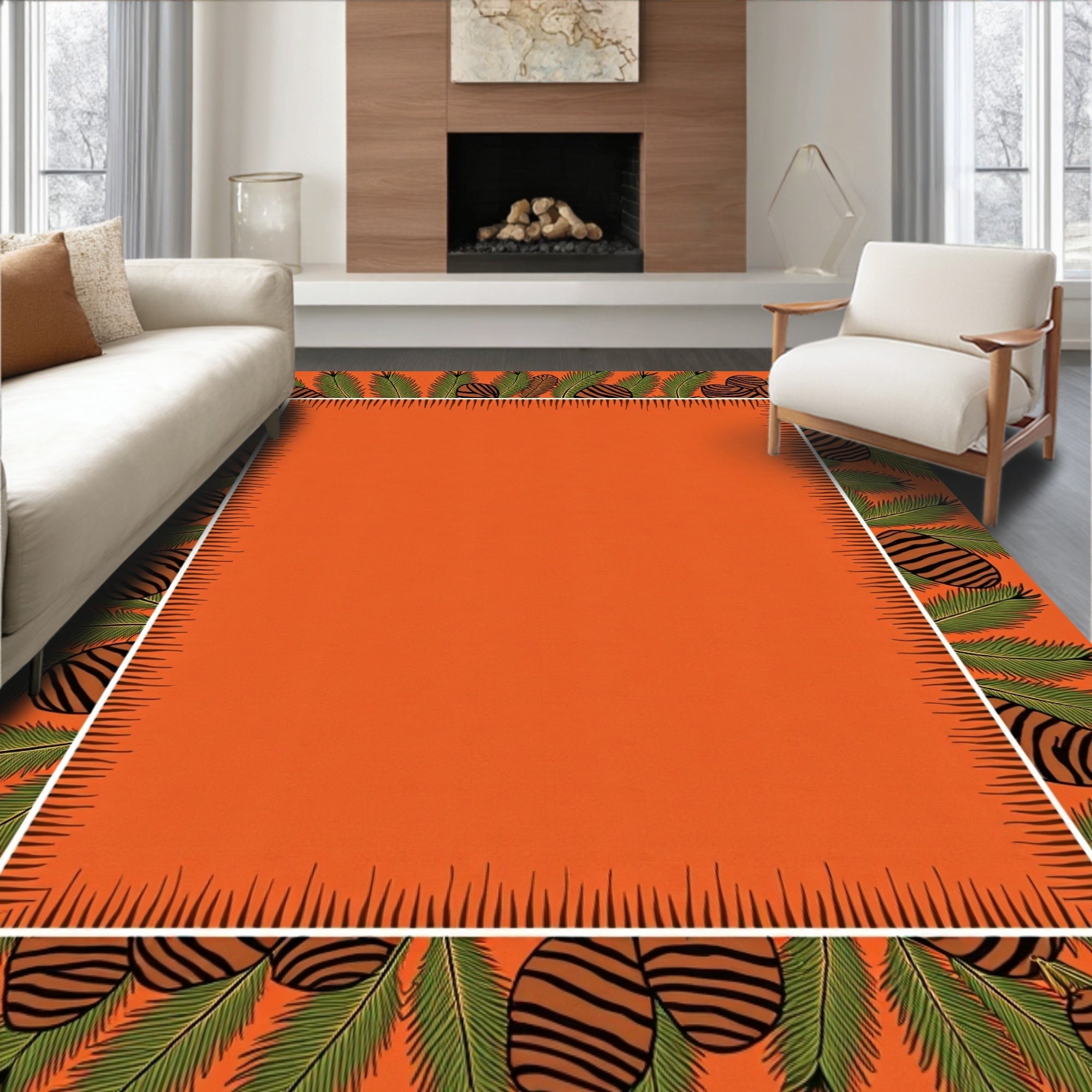 Pinecone Pine Needle Border Design Rug