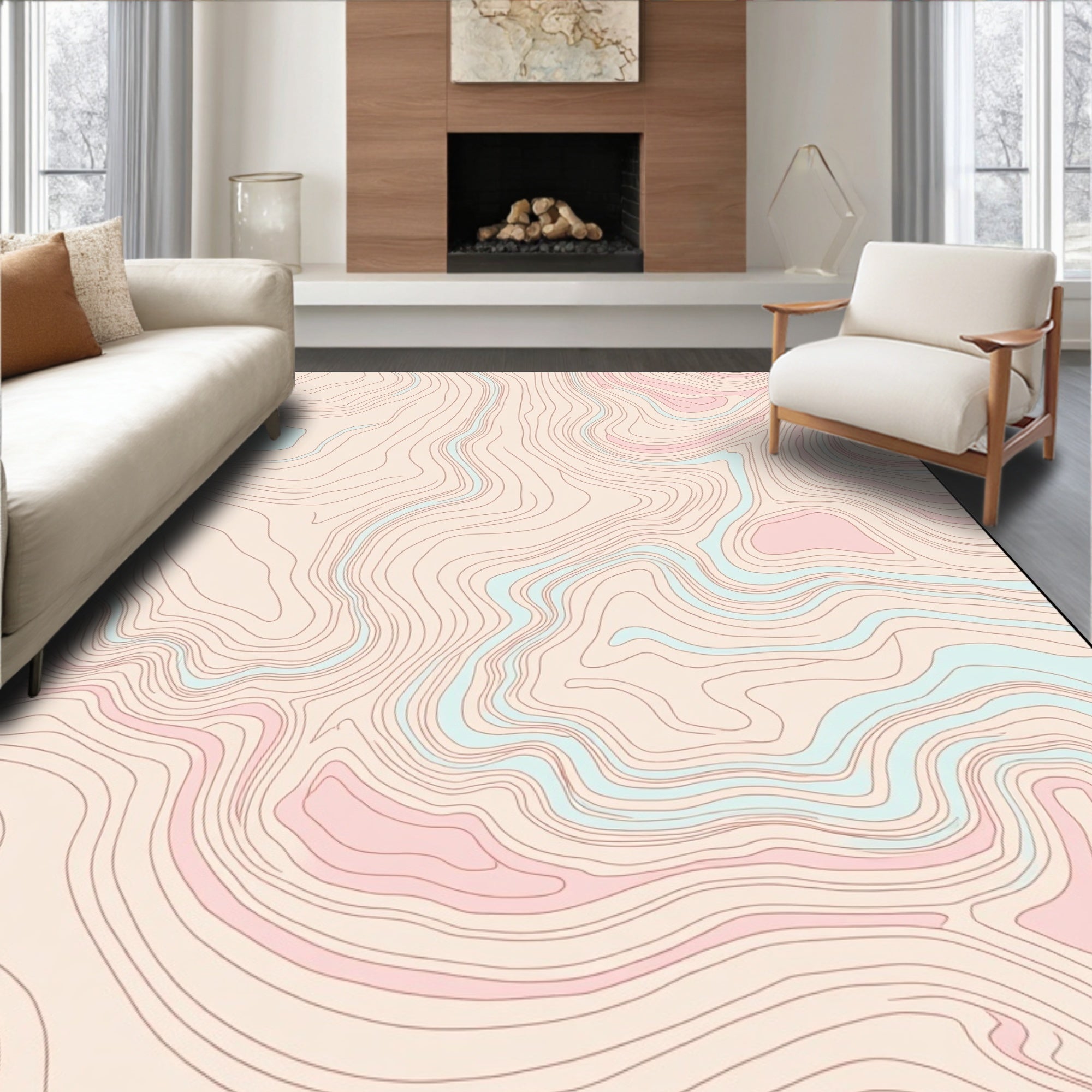 Pastel Topographic Contour Waves Rug