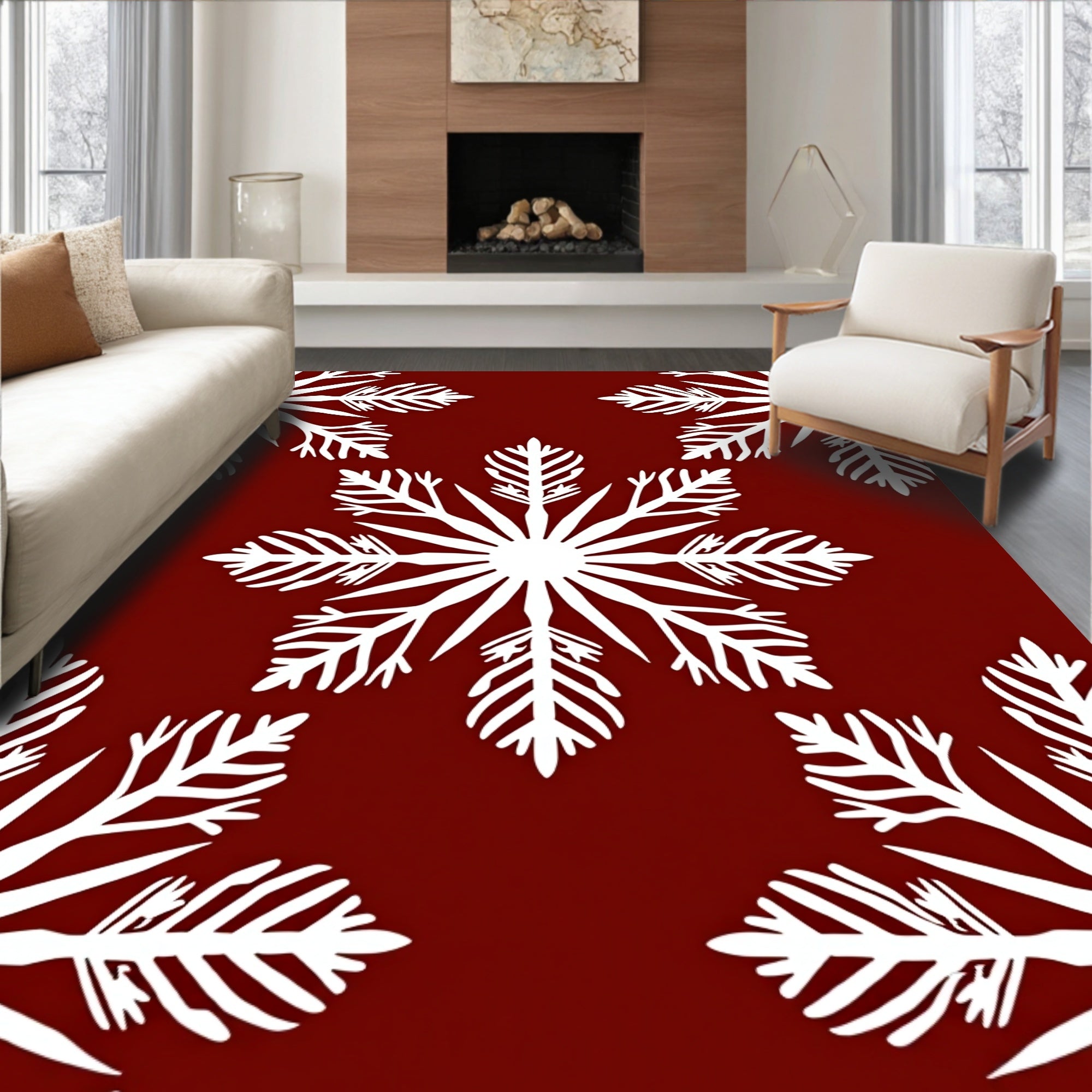 Winter White Snowflake Pattern Rug