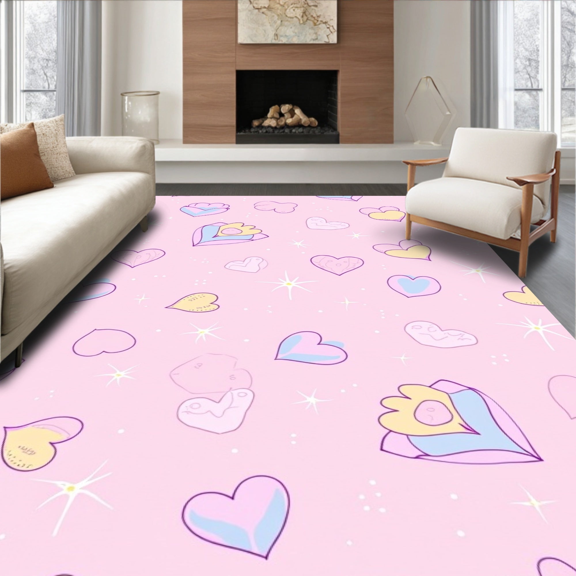 Pink Heart Cluster Pattern Rug