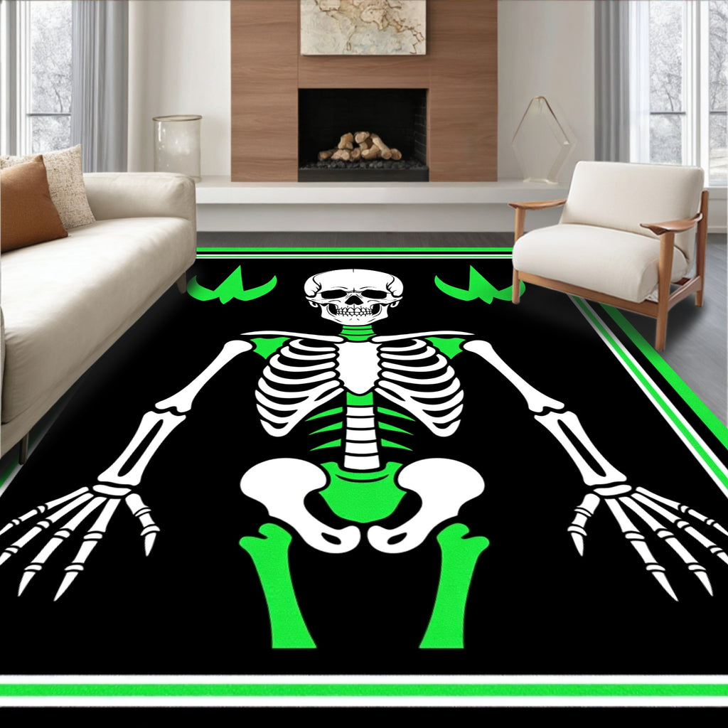 Gothic Skeleton With Neon Green Accents Rug