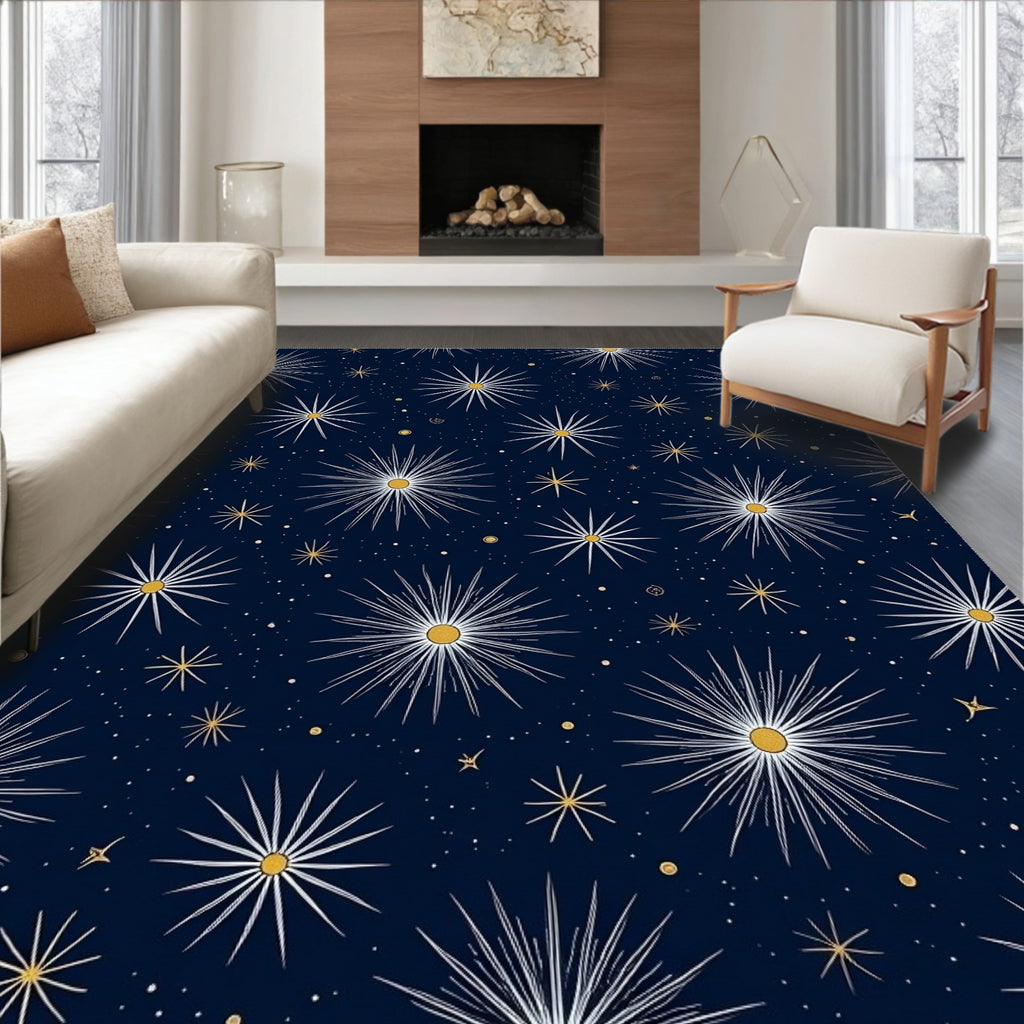 Celestial Burst Pattern on Dark Navy Rug