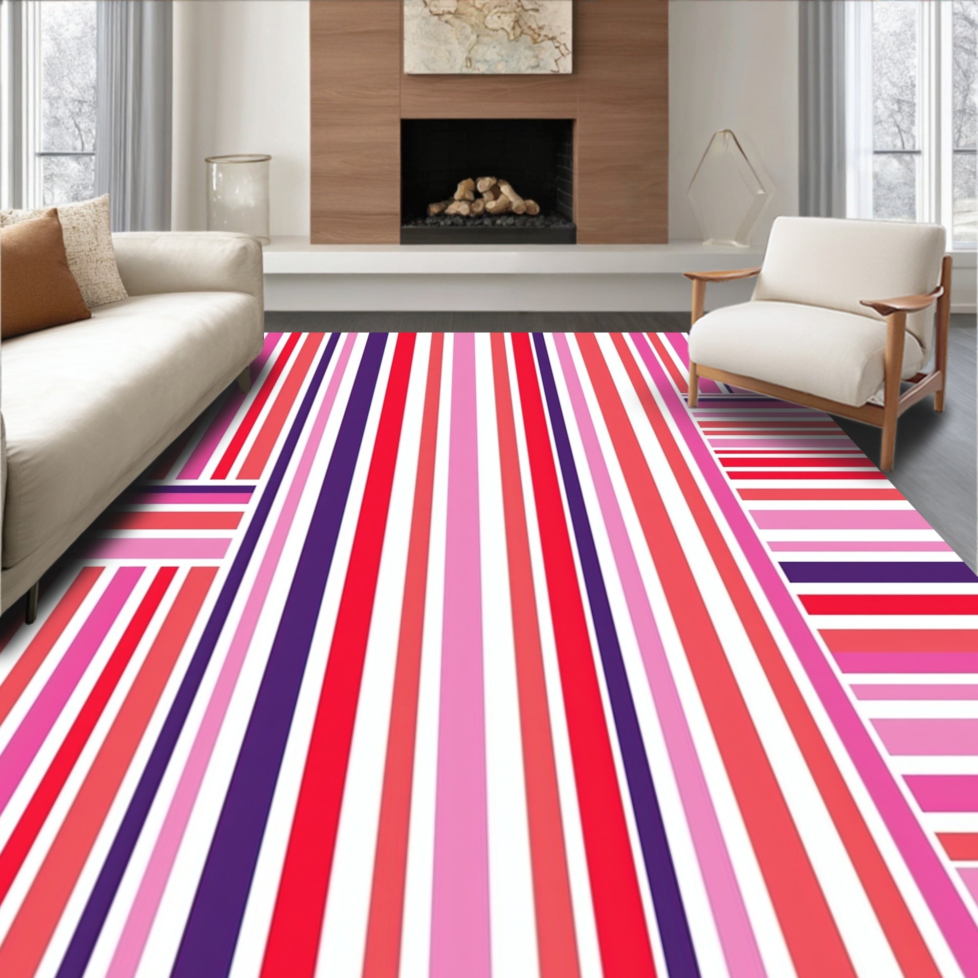 Striped Pink Purple Modern Vertical Pattern Rug