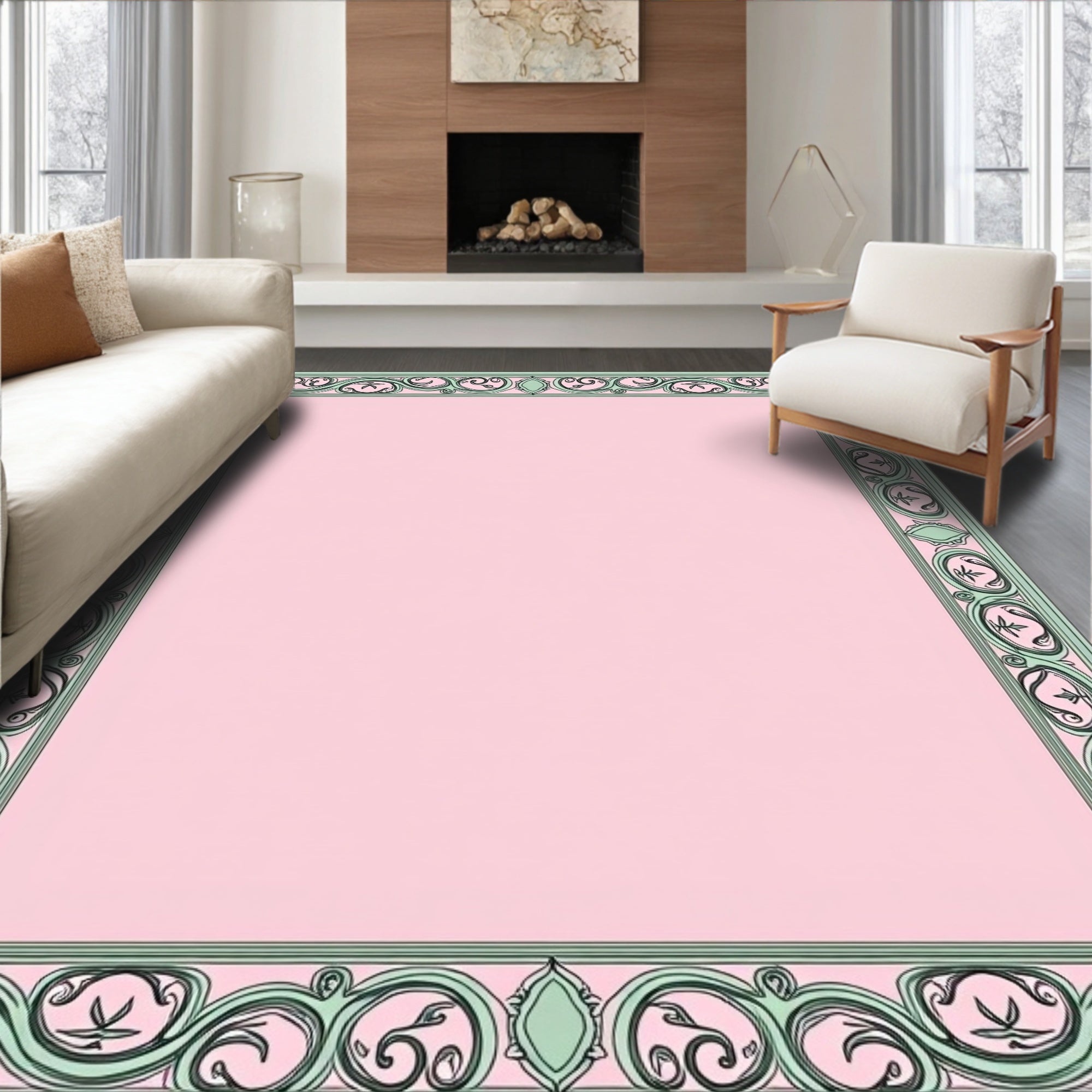 Elegant Scrollwork Border Design Rug