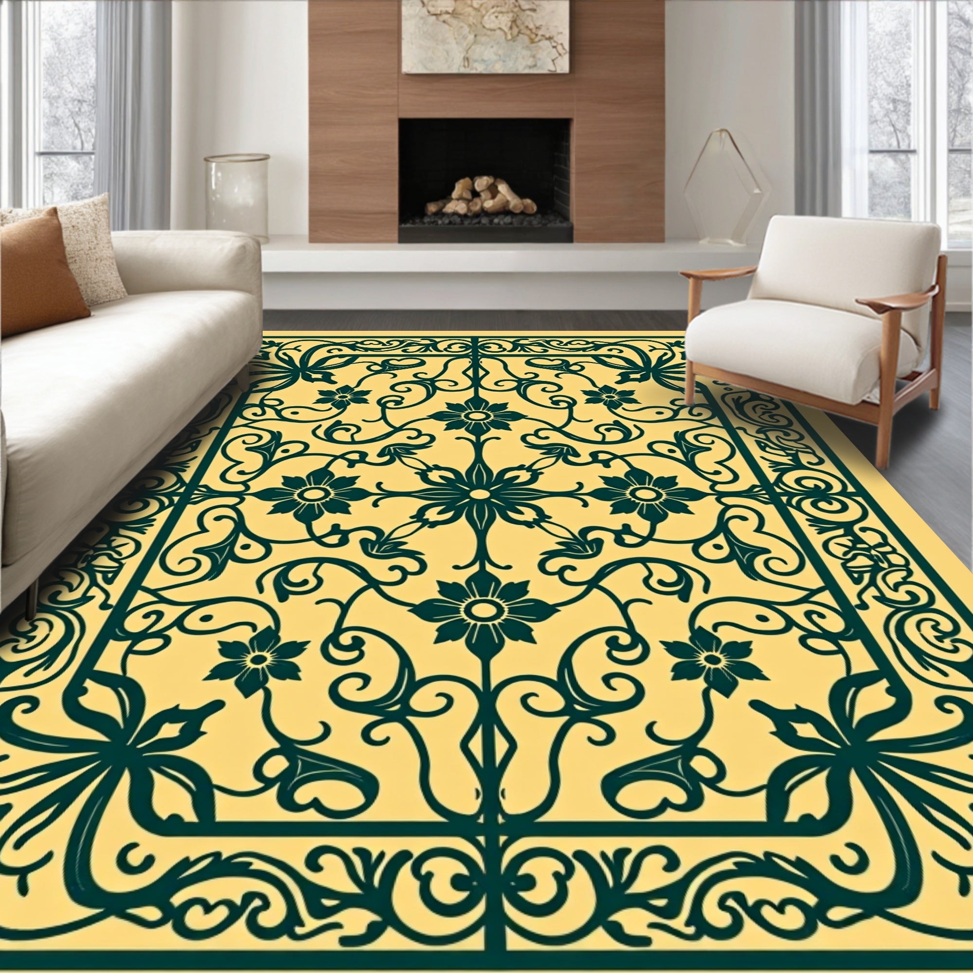 Ornate Floral Scrollwork Antique Pattern Rug