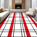 Bold Red Black Plaid Geometric Rug