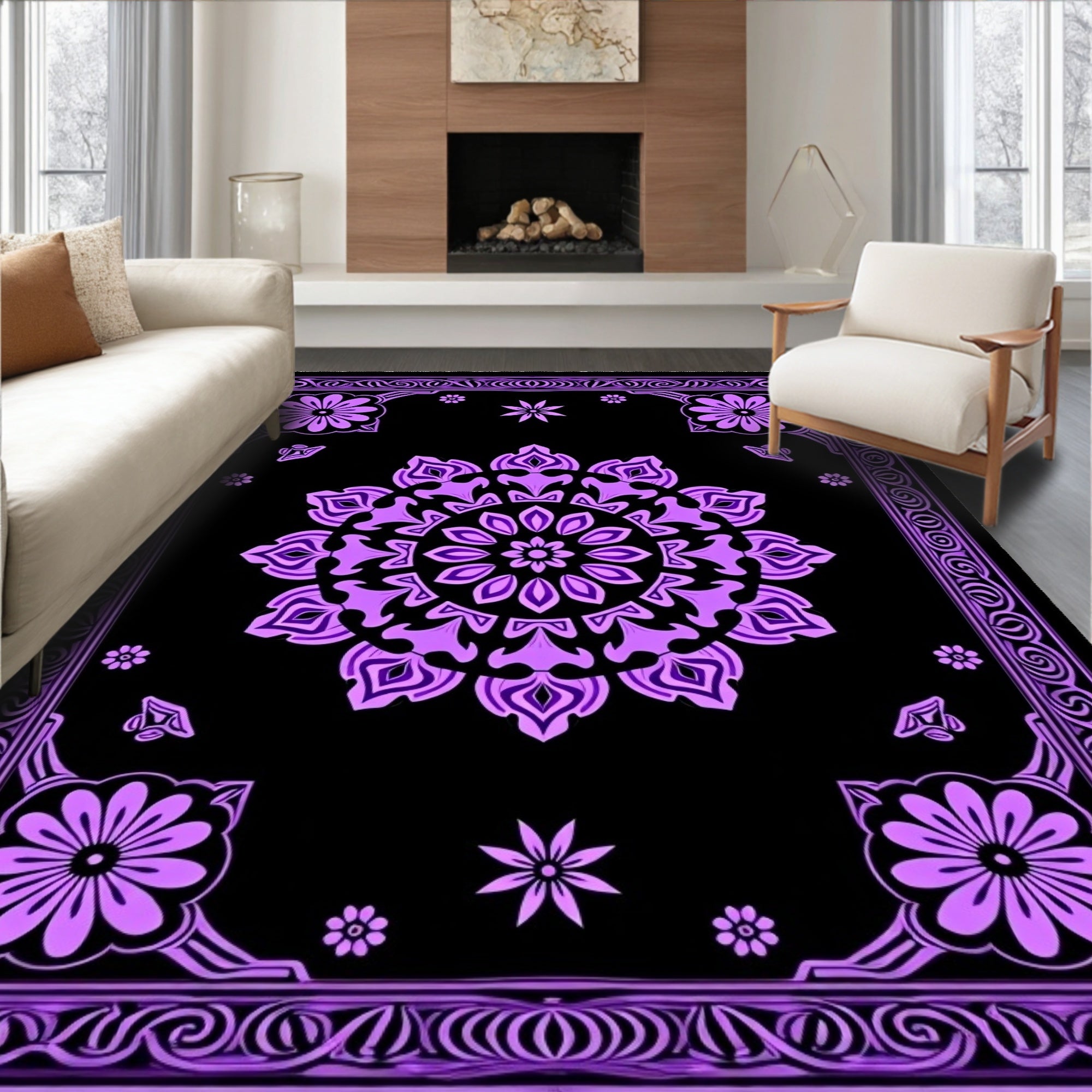 Lila Floral Mandala Geometric Rug
