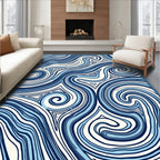 Abstract Navy Swirl Waves Rug