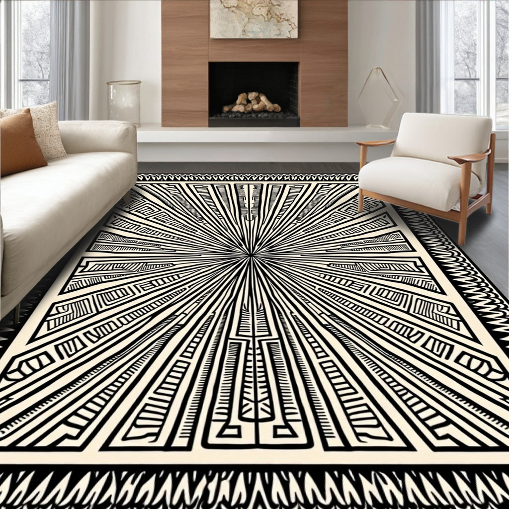 Bold Geometric Sunburst Pattern Rug