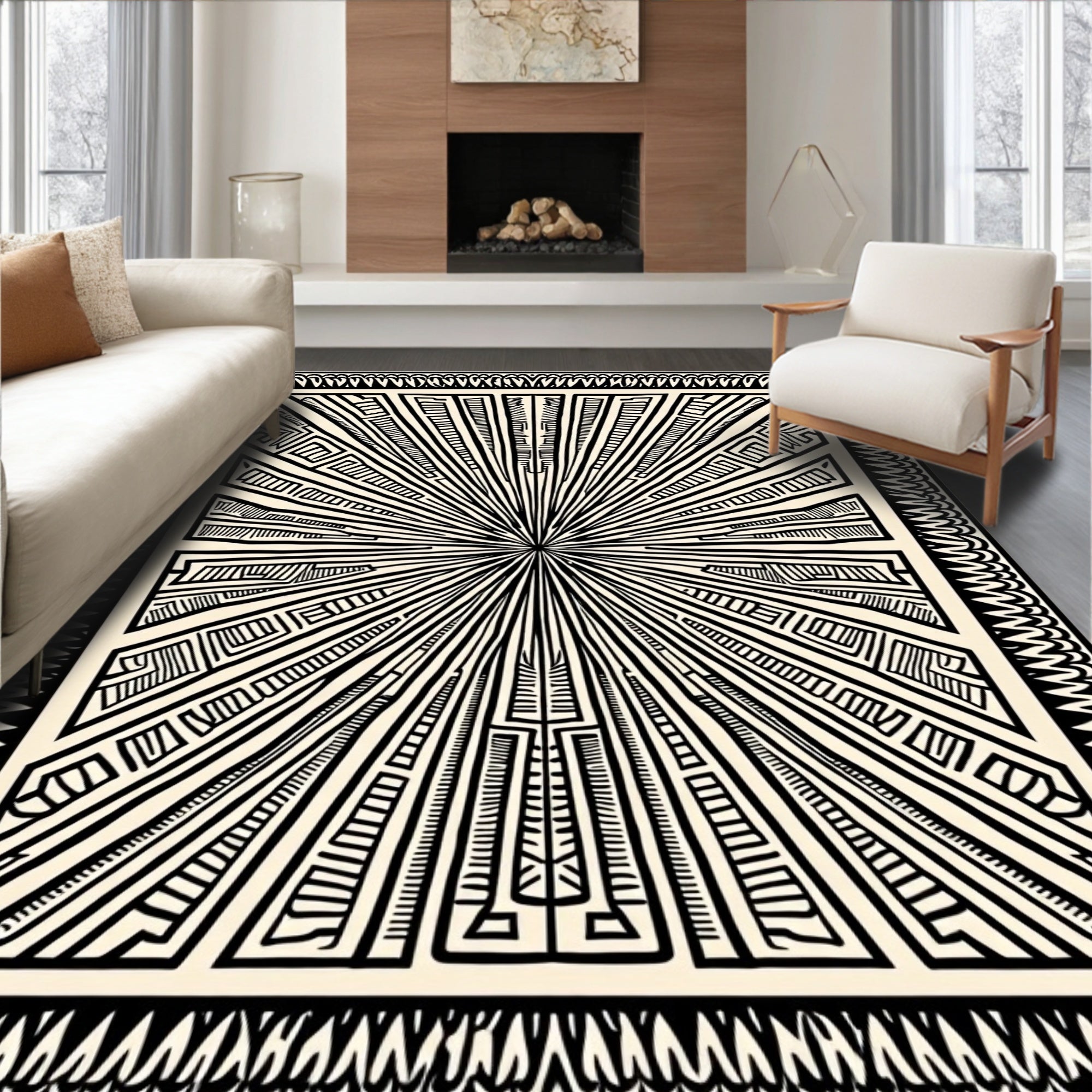 Bold Geometric Sunburst Pattern Rug