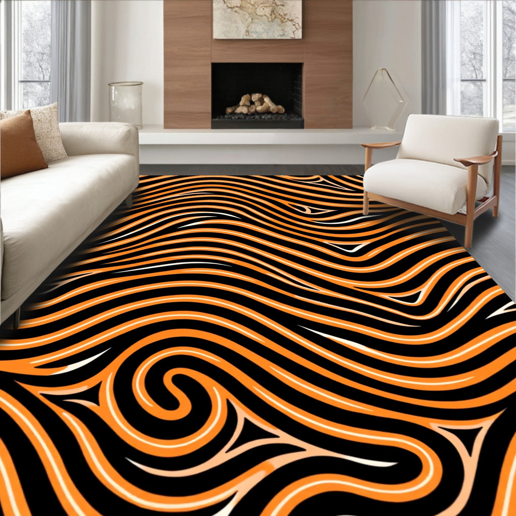 Bold Orange Wave Pattern Design Rug