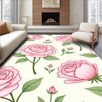 Delicate Pink Rose Botanical Pattern Rug